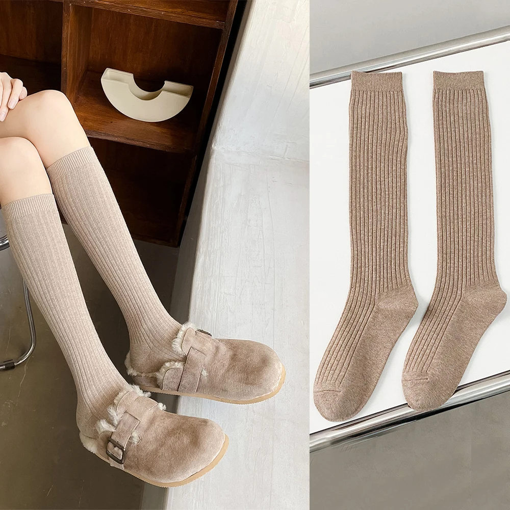 

Women’s Solid Color Knee High Socks Long Fashion Casual Preppy Style Stockings Female School Kawaii Cotton Comfy Trendy Socks