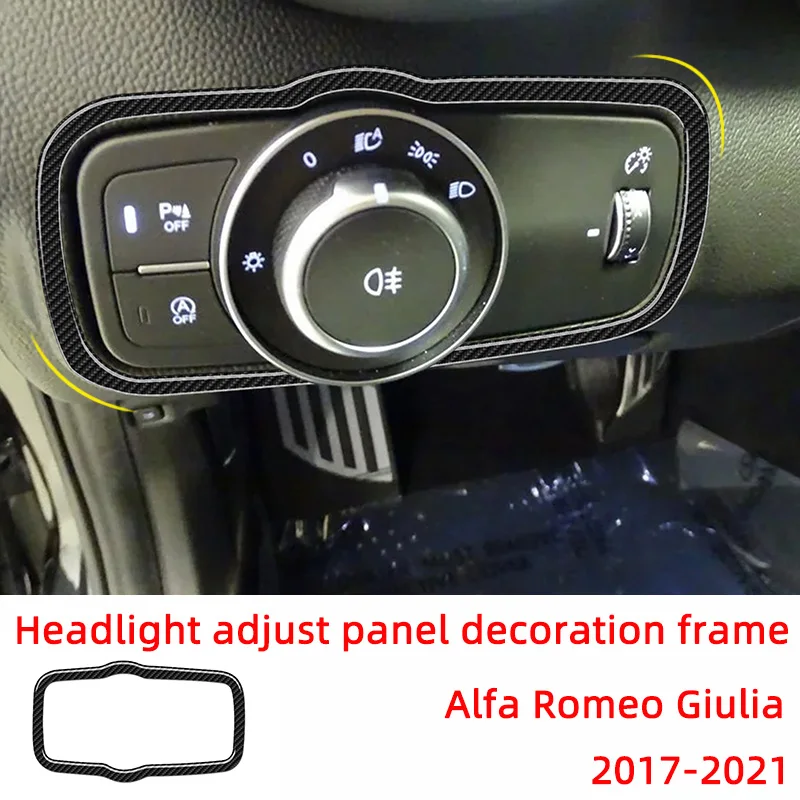 Carbon Fiber Headlight Adjust Switch Trim Frame Car Stickers For Alfa Romeo Giulia 2017-2019 Decoration Interior Accessories