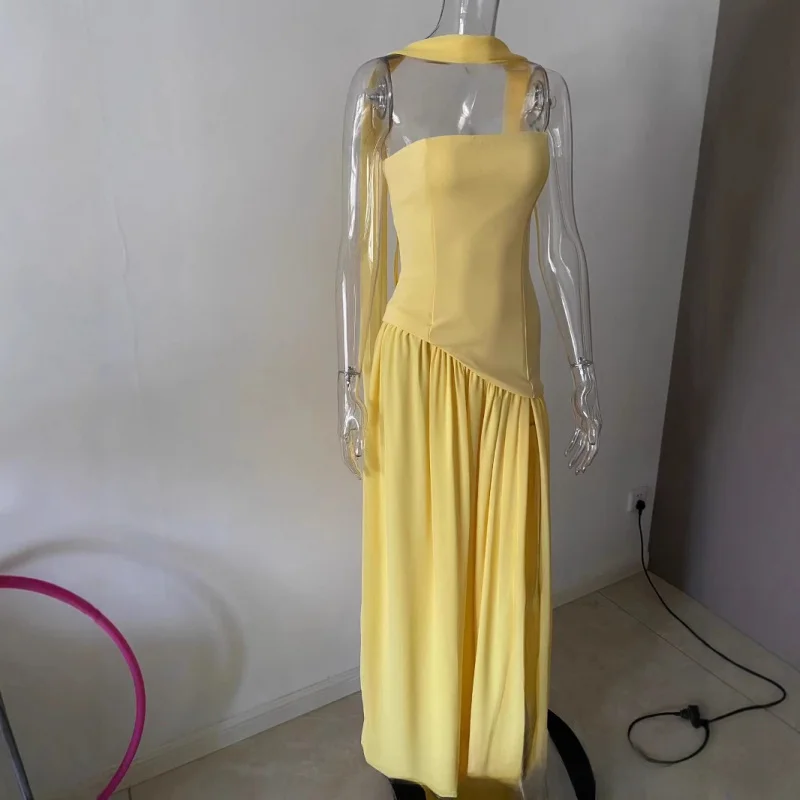 

Elegant Color-Block Zipper Bodycon Dress Irregular Slit Sexy Vacation Long Dress