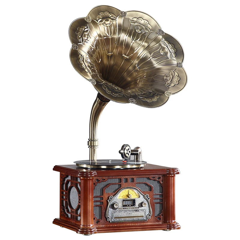 High Quality Retro Wooden Vinyl Gramophone CD Record Player with Bluetooth Wireless and AUX Connection Phonograph