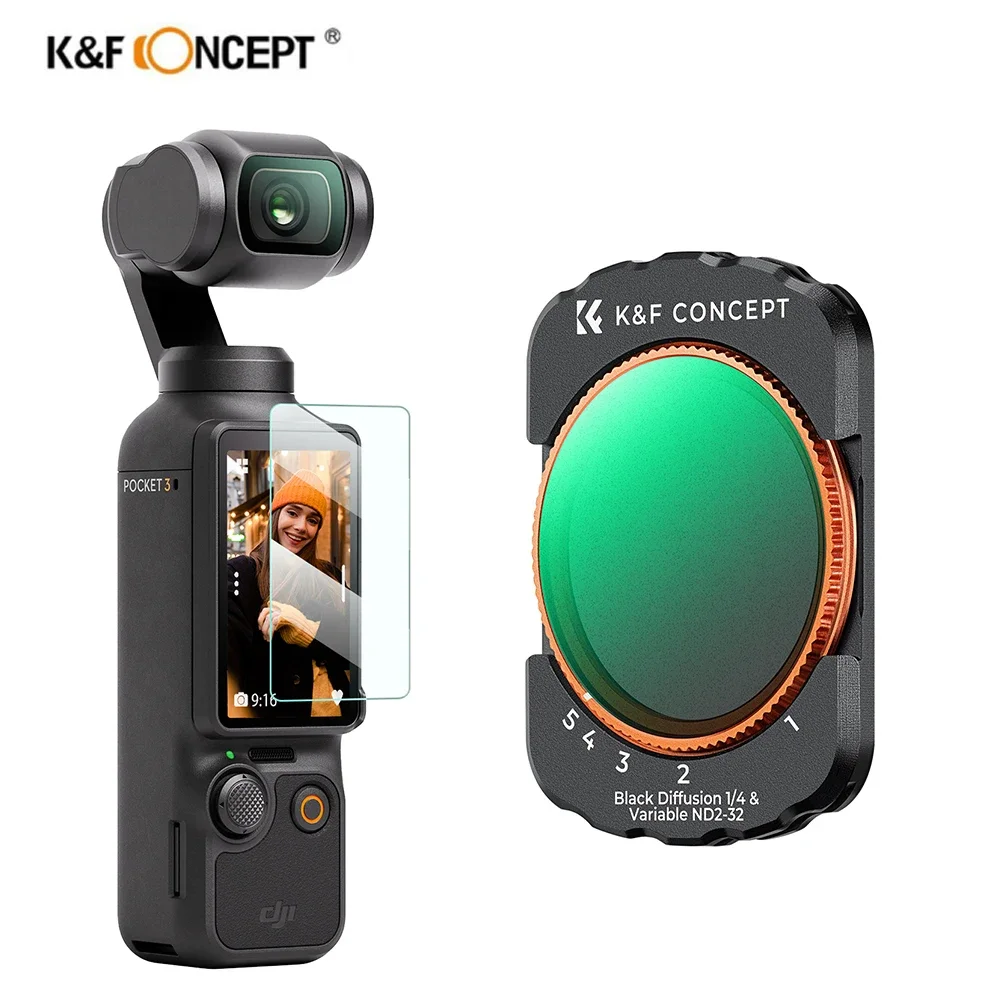 K&F CONCEPT Magnetic Variable ND2-32&1/4 Black Mist Diffusion 2 In 1Filter for DJI OSMO Pocket 3,8K Ultra HD Waterproof Coatings