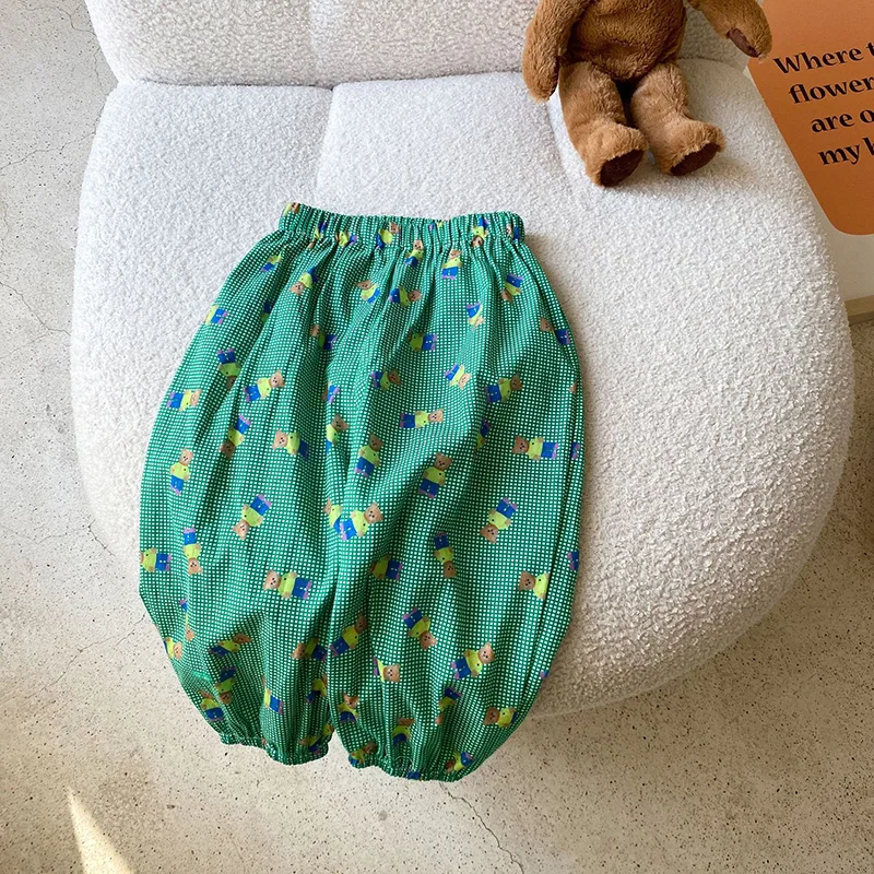 MILANCEL 2022 Summer Kids Pants  Bear Print Girls Trousers Cotton Children Harm Pants