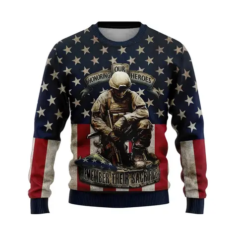 남녀공용 올 오버 프린트 위장 베테랑 그래픽 스웨트 셔츠, 캐주얼 크루넥 후드, 플러스 사이즈 Sudaderas, 신제품