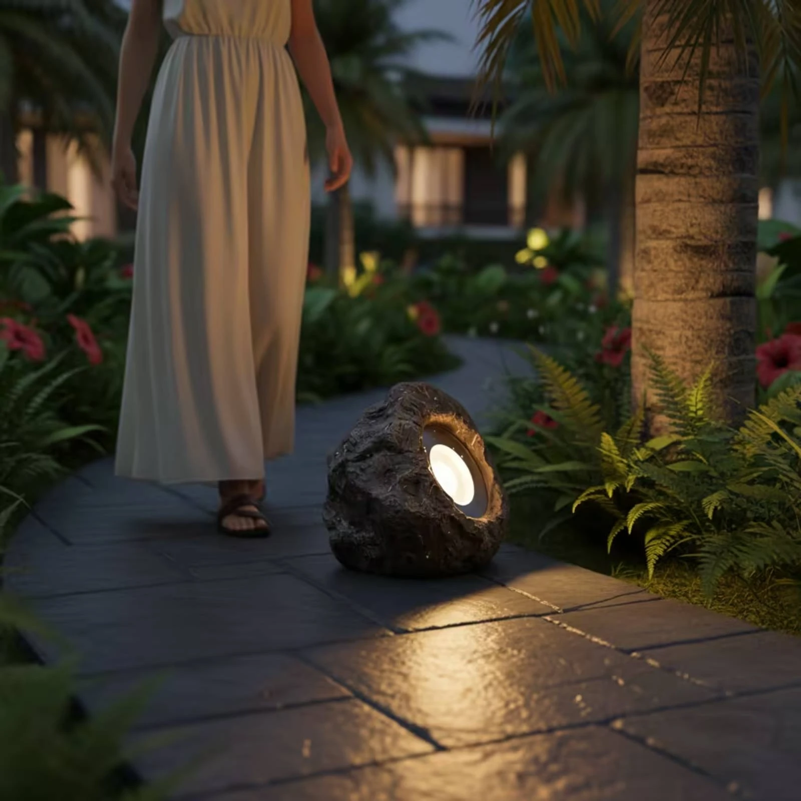 Beam Light with Faux-Rock Body Waterproof Rock Light Stone Light Prewired Garden Lights Compact for Landscapers, Yard, Lawn