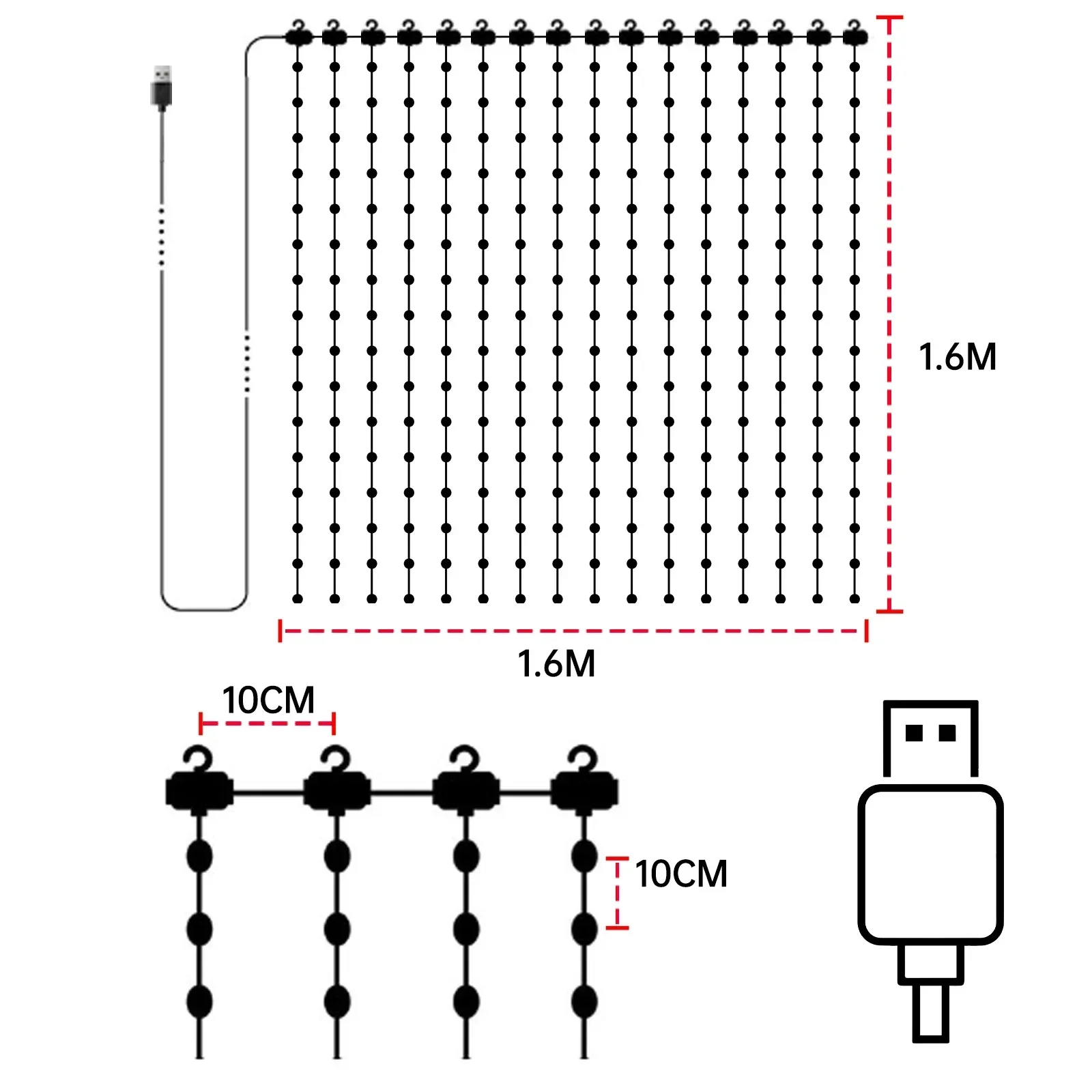 LED Window Curtain Light 5V USB WS2812 IC RGB Smart APP Control Dream Color Fairy Light for Holiday Football Party Outdoor Decor