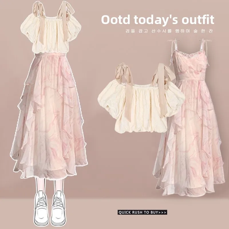 Ensemble deux pièces imprimé floral d'été Haut de protection solaire pour femme et design amincissant Dr Sweet And Sal Sle Student School U...