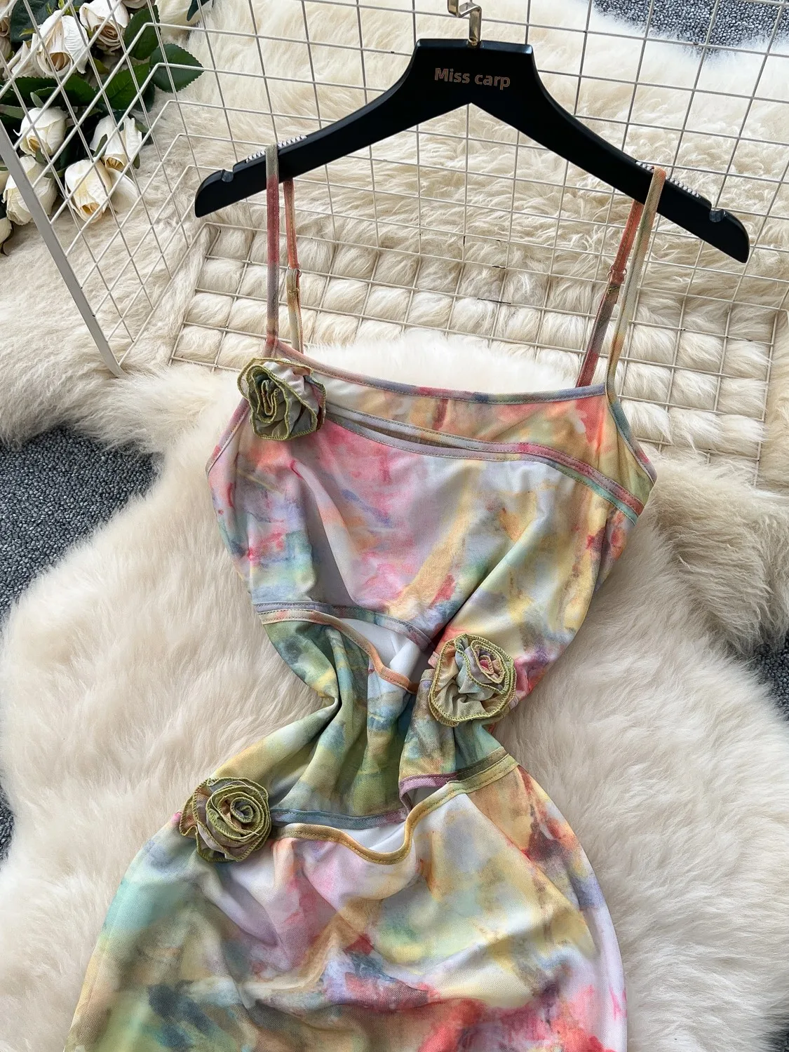 Rétro frottis imprimé Me Strap Dr femmes été 2025 t-shirt dimensionnel fleur taille mince longue Dr coréen Sle taille haute...