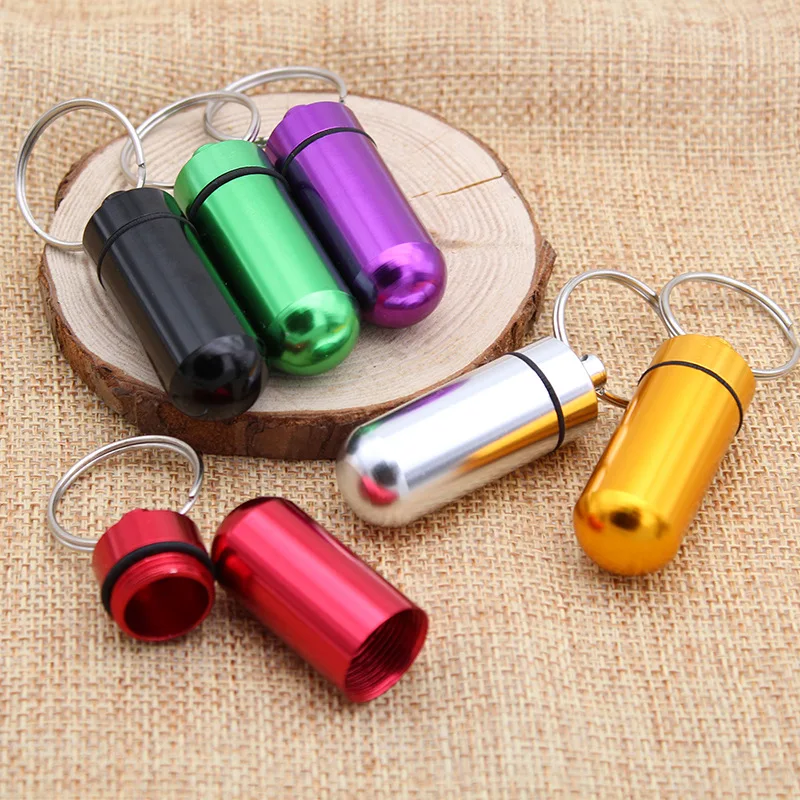 Botol Pil Aluminium Mini Tahan Air Portabel Botol Obat Luar Ruangan Botol Obat Mini Tahan Air Gantungan Kunci Botol Gantung