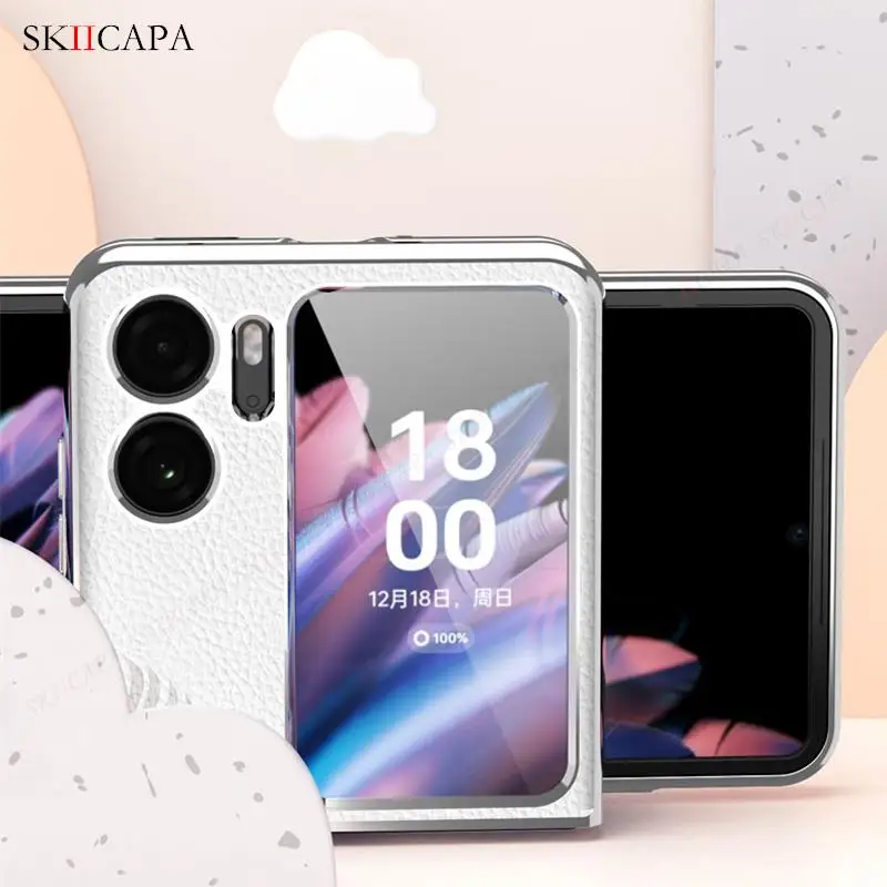Leather Emboss Plating Phone Case For Oppo Find N2 Flip Electroplated Shockproof Cover For OPPO Find N2 Flip Lens Protect Cover image 6