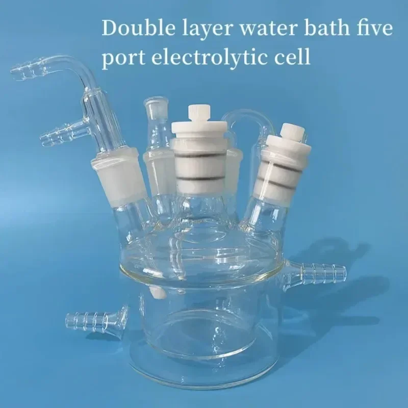 50-250ml Five-Port Electrolytic Cell, Sealed Single/Double Layer Glass Reactor for Redox & Electrochemical Experimentcell c