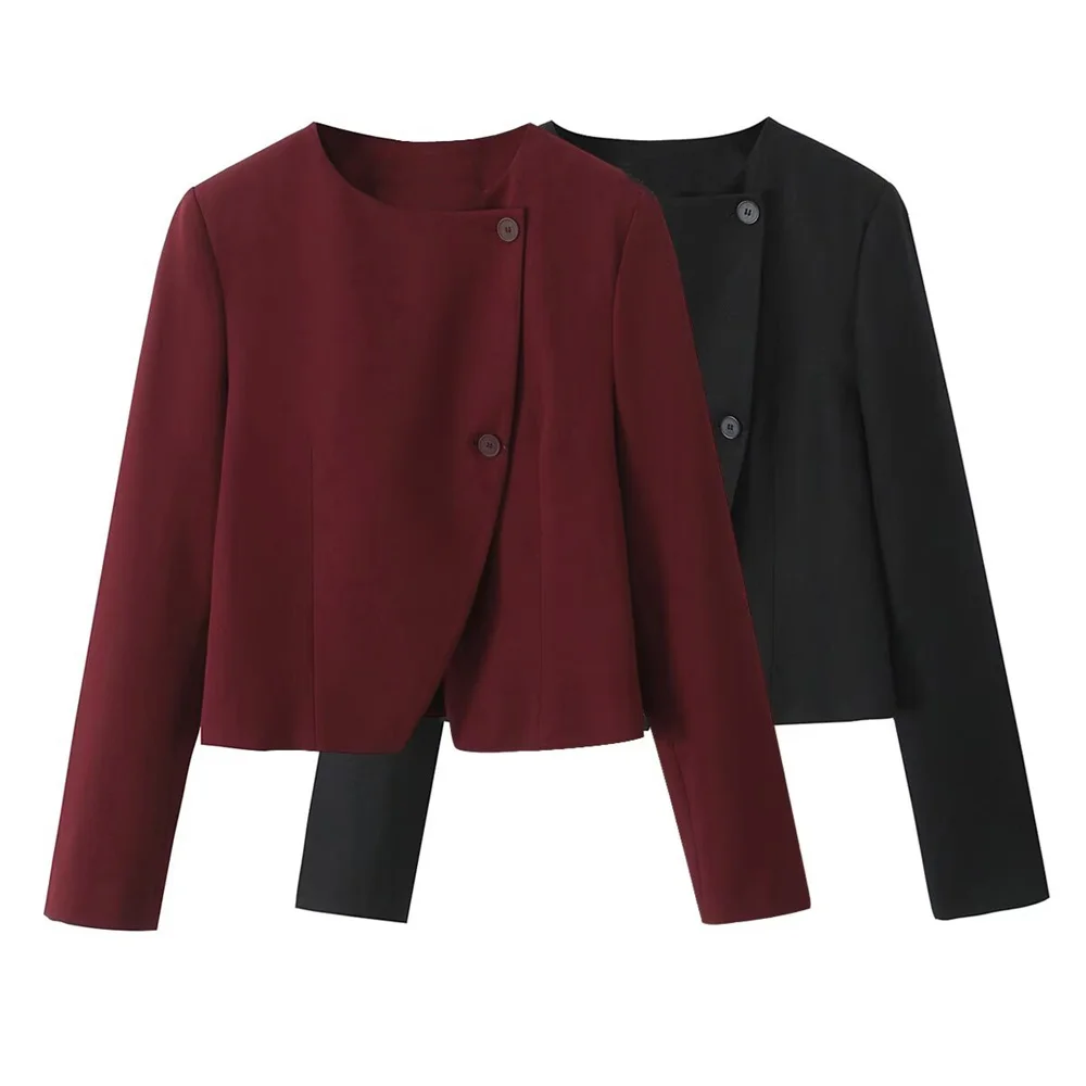 

Autumn New Product Women's Small Fragrant Round Neck Short Double breasted Long sleeved Jacket