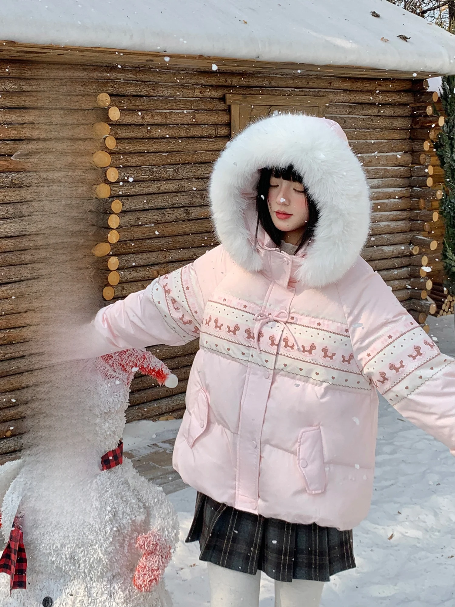 

BibiBency Thiened Winter Du down Jaet Women's Warm Coat with Large Fur Collar Hoodie White Du Feather Coat for Girls