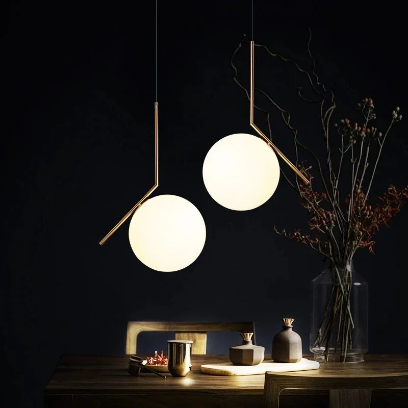 Lampe Led suspendue en laiton au design minimaliste, luminaire décoratif d'intérieur, composé de 2 Globes, idéal pour un salon