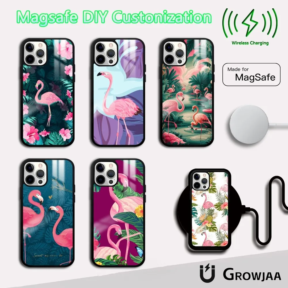 

Pink Red Flamingo Wildflower Phone Case For IPhone 16 15 14 13 12 11 Pro Max Plus Mini Magsafe Mirror Wireless Magnetic Funda