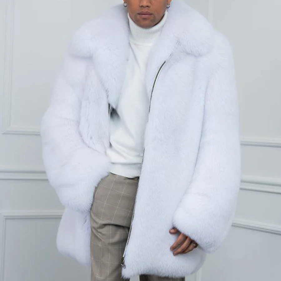 White Fur Coat Men Winter Jackets Fox Fur Coat Full Skin Long Natural Fox Fur Jacket With Zipper High Quality Luxury Warm