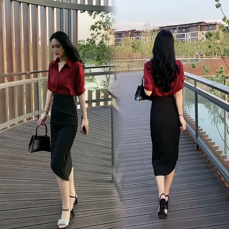 Women\'s Two Piece Set Slit Midi Skirt Female Outfits Sexy Vintage Full New in The Same Co Ord Stylish Clothing Trend 2024 Luxury