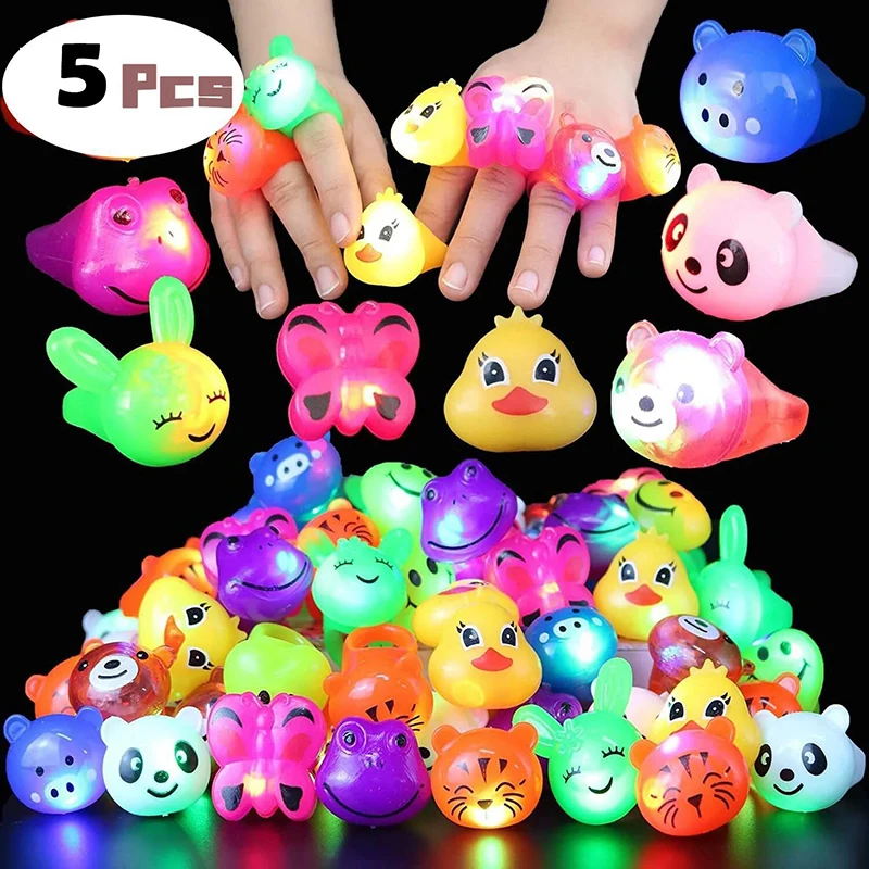 5Pcs/bag Glowing Cartoon Cute Animal Rings Toy Children Fun Toys Props Decoration Kids Brithday Christmas Holiday Party Gifts