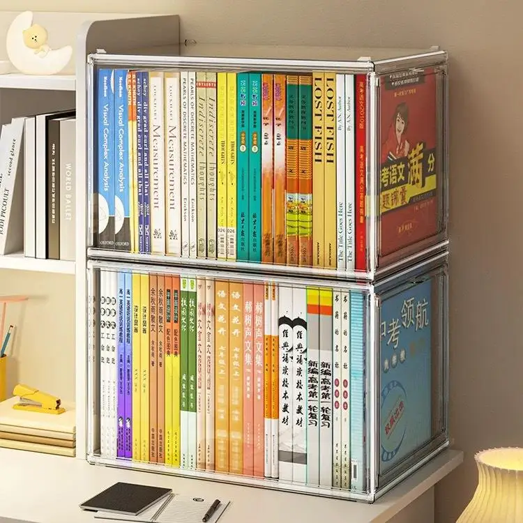 Oxford Tree Children's Picture Book Shelf Transparent Dustproof Bookcase Student Desk Organizer Plastic Storage Box for Books