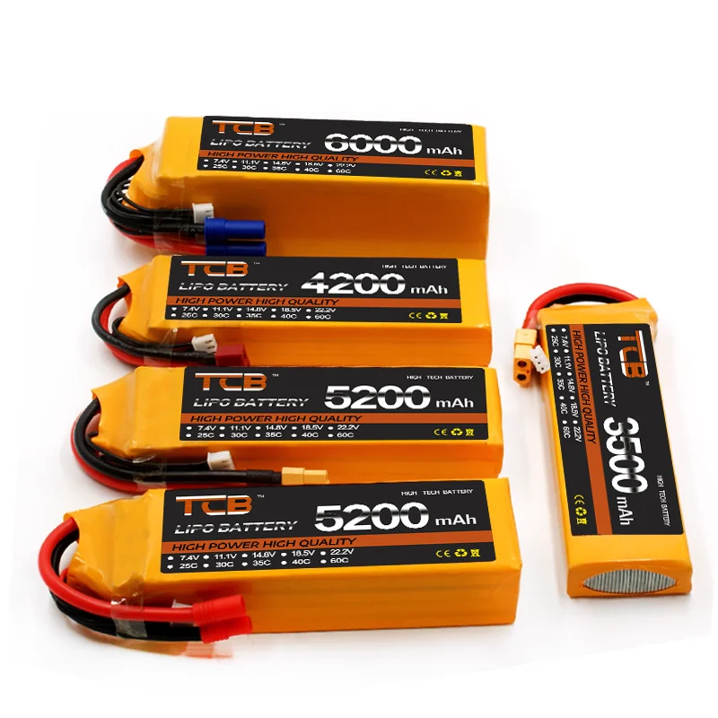 TCB 2S 3S 4S 6S RC Lipo Battery 7.4V 11.1V 14.8V 22.2V 50C 60C 3300mah 4500mah 5200mah 6000 6500mah T Deans XT60 Hard Case RC Pa