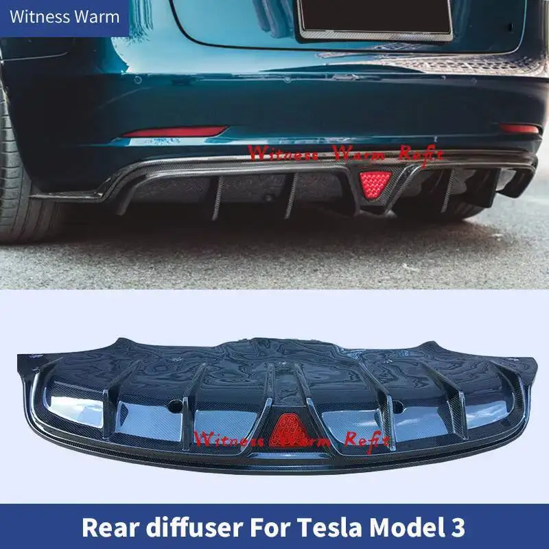 Diffuseur de pare-chocs arrière en fibre de carbone pour Tesla Model 3 2016 2017 2018 2019, kit carrosserie avec becquet arrière