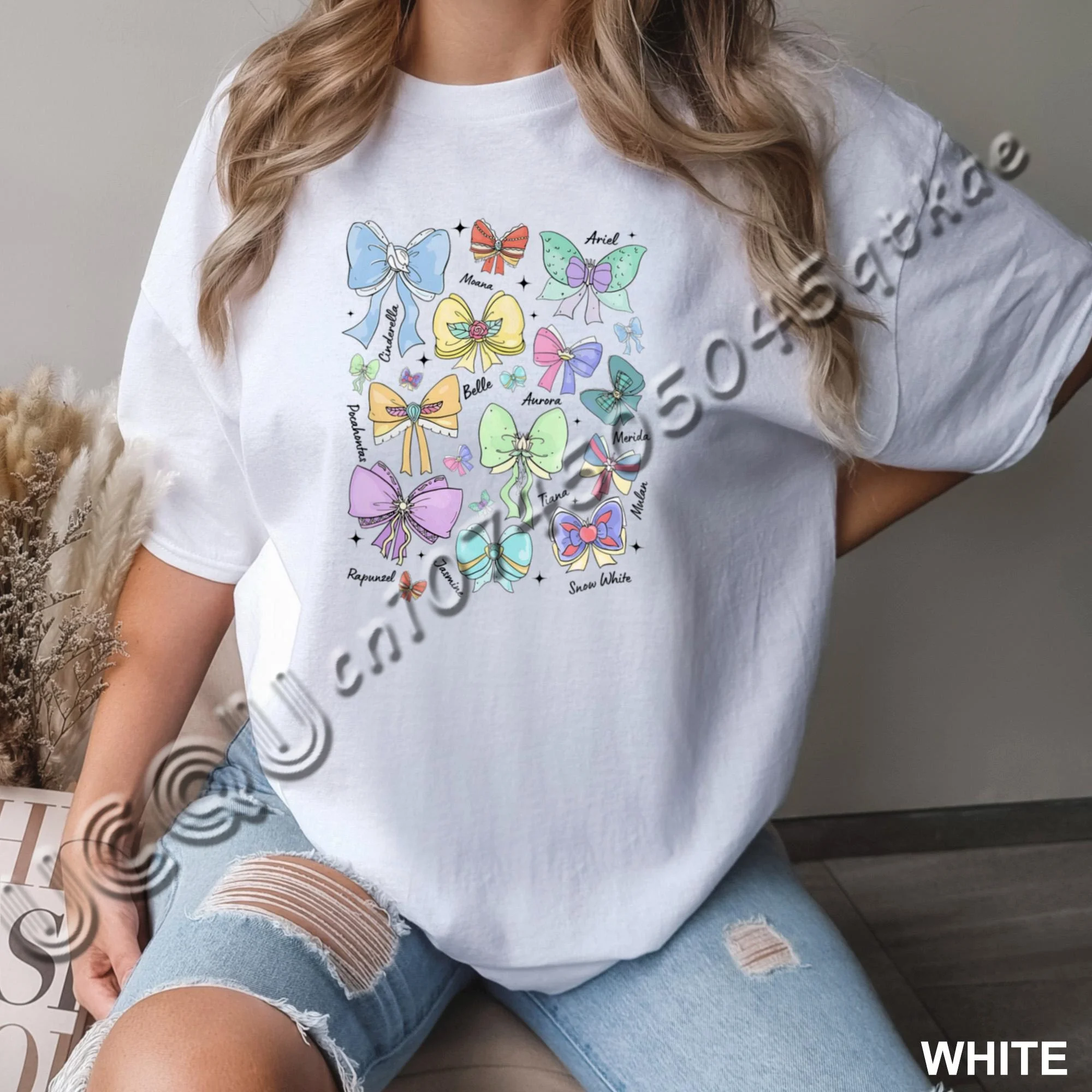 Summer Disney Princess Cute Ribbons And Bows Print Short sleeved T-shirt American Retro Women's Fashion Casual T-shirt Tops