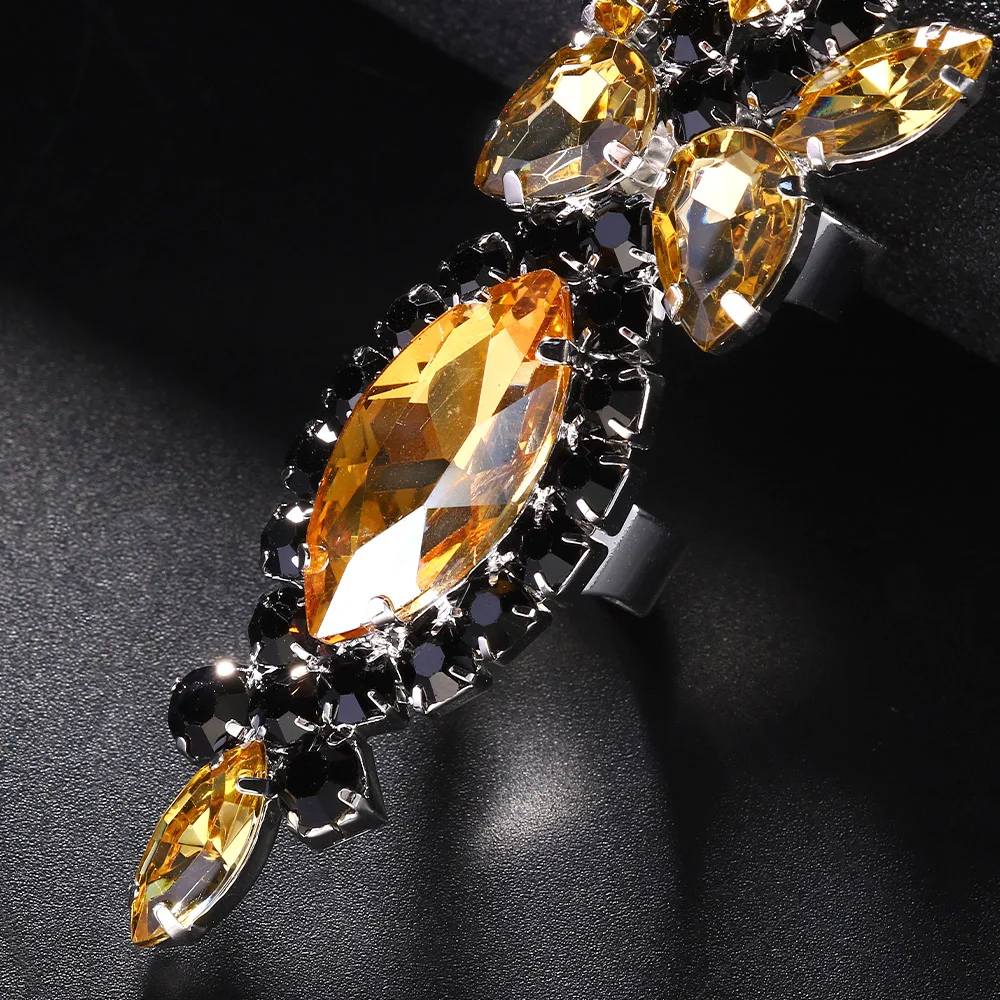 Stonefans 5PCS Black Crystal Exaggerate Finger Rings Set Statement Jewelry Women Large Rhinestone Open Ring Hand Decoration Gift