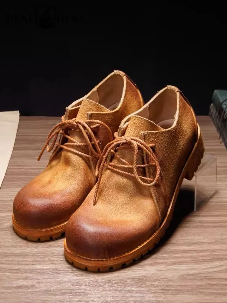 

Vintage Mens Cowhide Genuine Leather Desert Boots Round Toe Med Heels Lace Up Business Casual Work Shoes Fashion Designer Boots