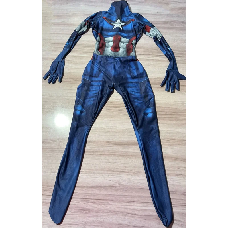 Captain America Costume for Adults and Children, Superhero Zentai Jumpsuit for Halloween Party