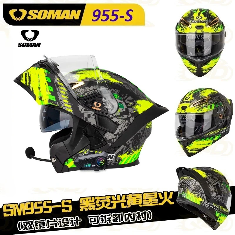 

SOMAN Flip Up Motorcycle Helmets Full Face DOT Motorcycle Helmet Dual Visor Lens Racing Casco Casque Moto Bluetooth Helmet