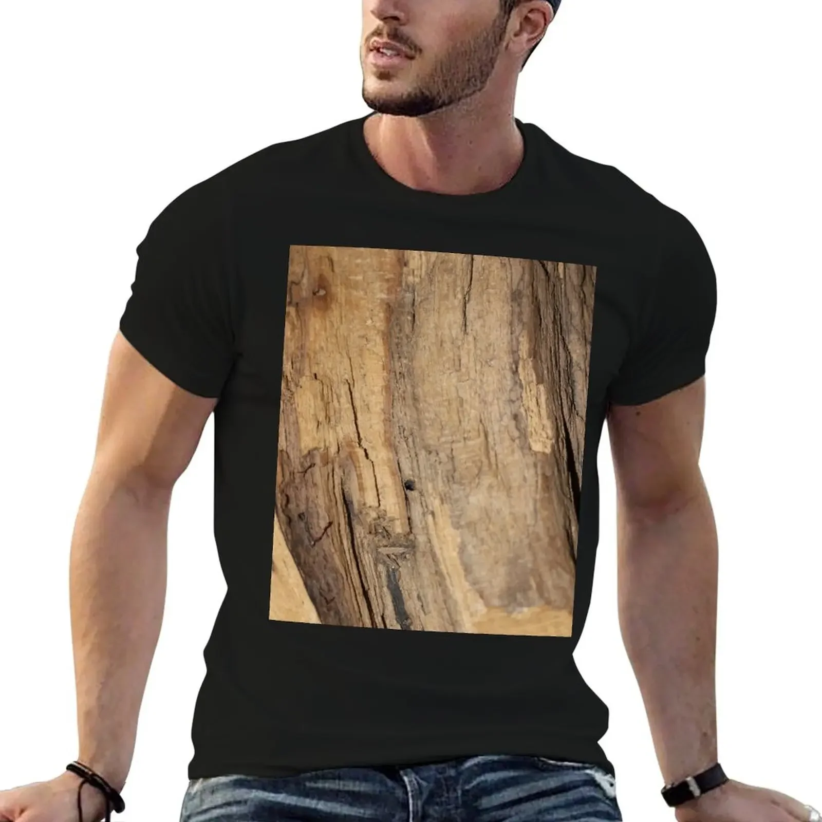 Weathered wood driftwood texture material pattern T-Shirt vintage graphic tee mens white t shirts