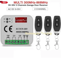 Universal Garagem Porta Receptor Controle Remoto, RX Multi Frequência, 2 CH Controlador Switch, 433, 868 MHz Transmissor, 300-900MHz