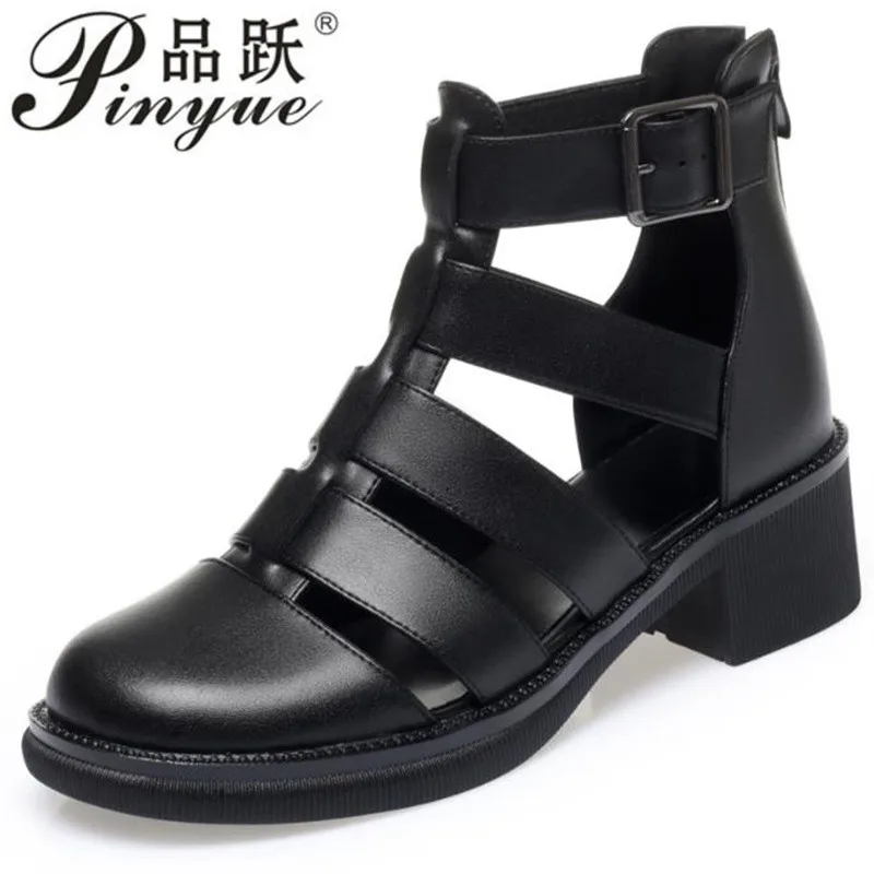 

5cm Fashion Women Gladiator Sandals Back Zipper Thick Heel Hollow Out Roman Sandals Comfort Summer Casual High Top Shoes 35 41
