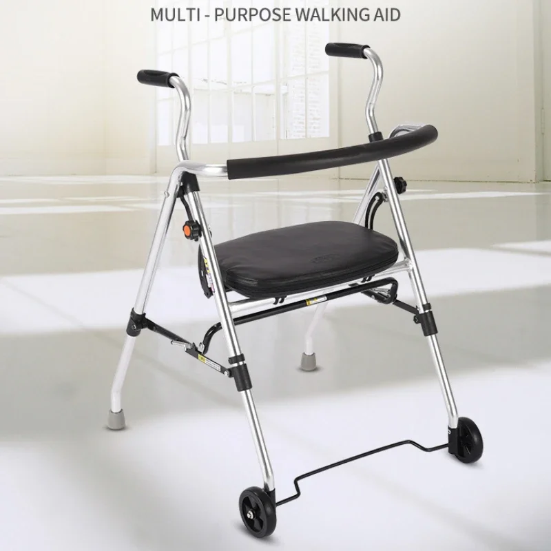 

Lightweight Aluminum Alloy Rollator Walker with Seat Elderly Shopping Cart Foldable and Adjustable for Mobility Support