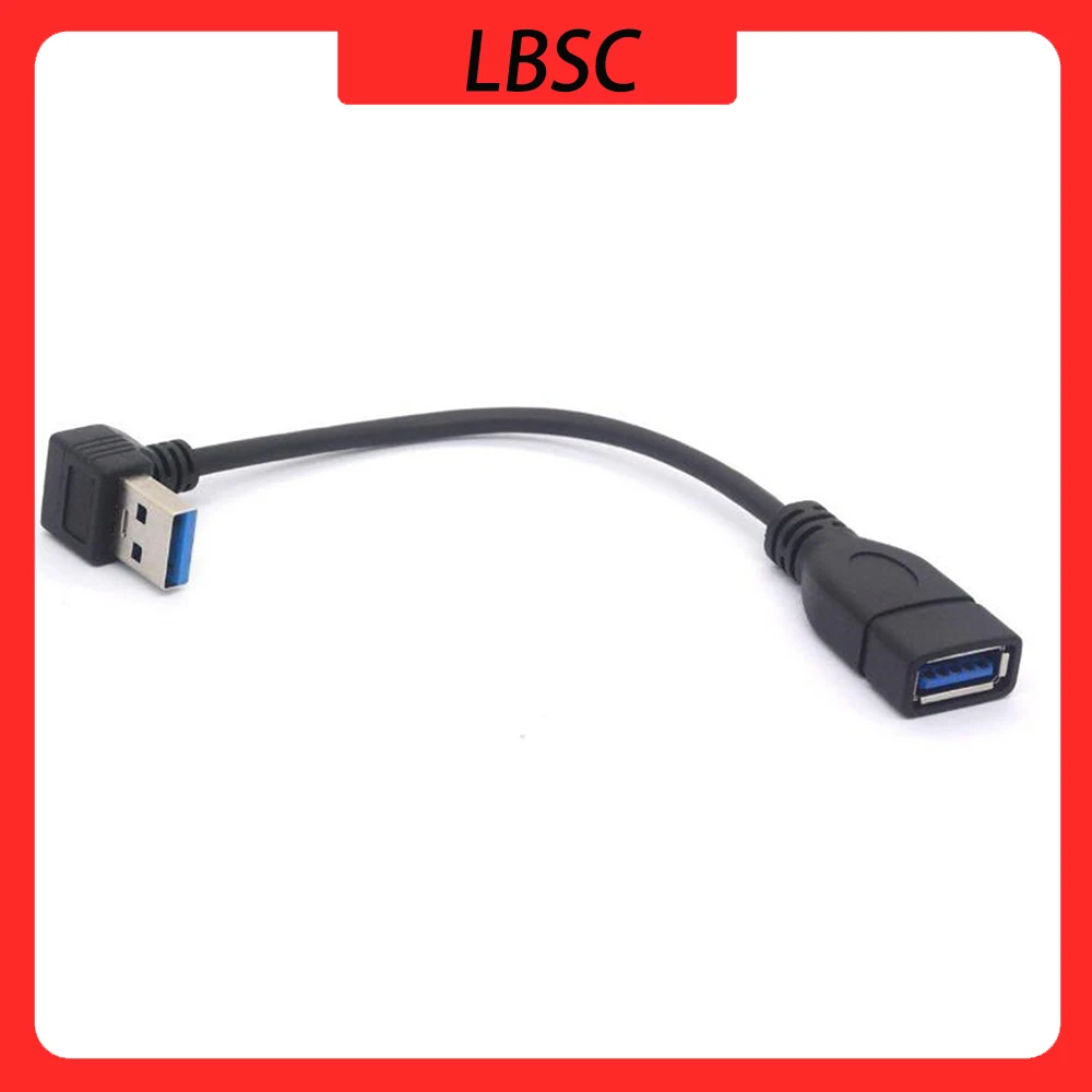 LBSC krótki kabel USB 3.0 przedłużacz kabla, 90 stopni w lewo pod kątem rodzaj USB A męski na żeński przewód 5 gb/s szybkość przedłużacz-15cm (w dół)