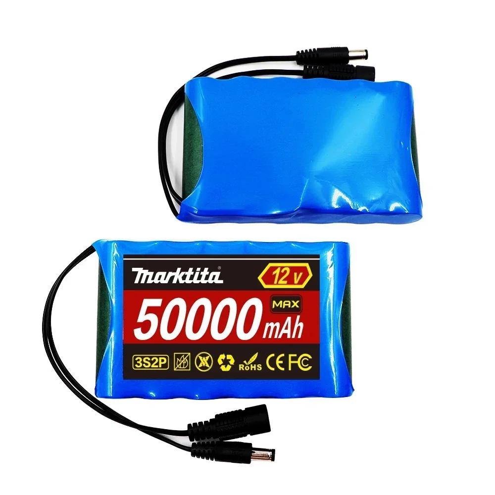 New 18650 3S2P 12V 50000mAh Rechargeable Lithium Ion Battery Pack,for CCTV, Camera Monitor Replacement 12V 50Ah Li-ion Battery