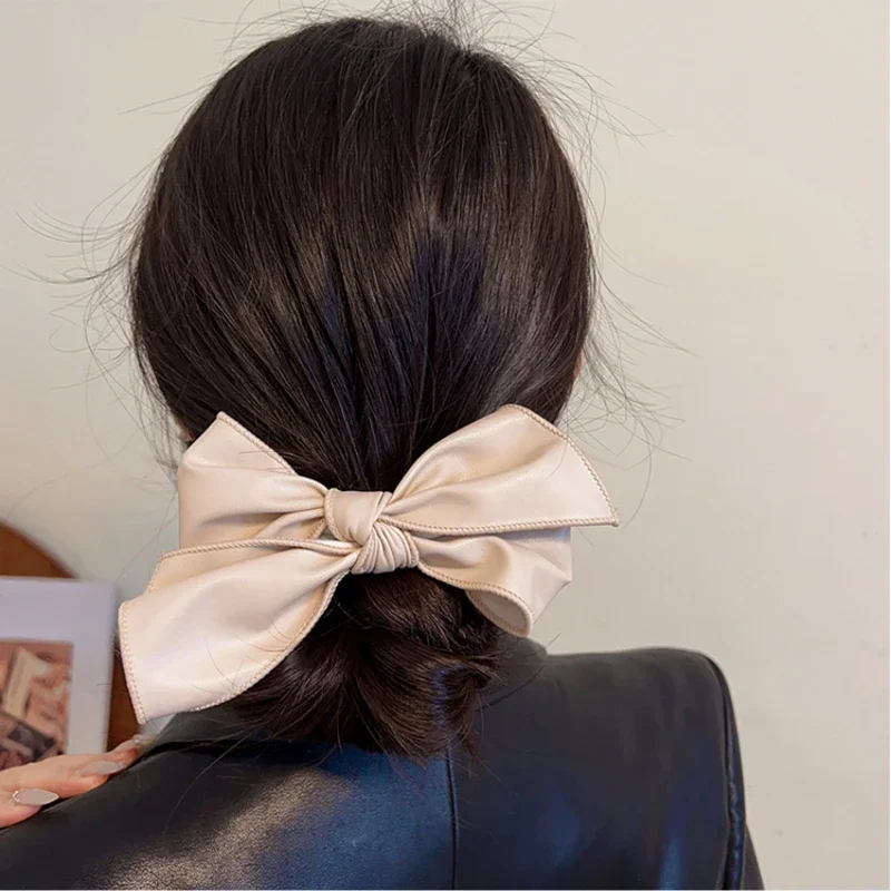 Leather Bow Elastic Hair Bands Fashion Hair Accessories Elastic Headband Scrunchies Ponytail Holder Rubber Bands Hair Rope Ties