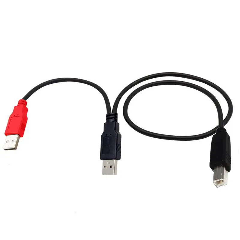 1/2 Dual USB2.0 A to USB-B Male Printing Y-shaped Printer Scanner External Hard Drive Data Connection Cable with Power Supply