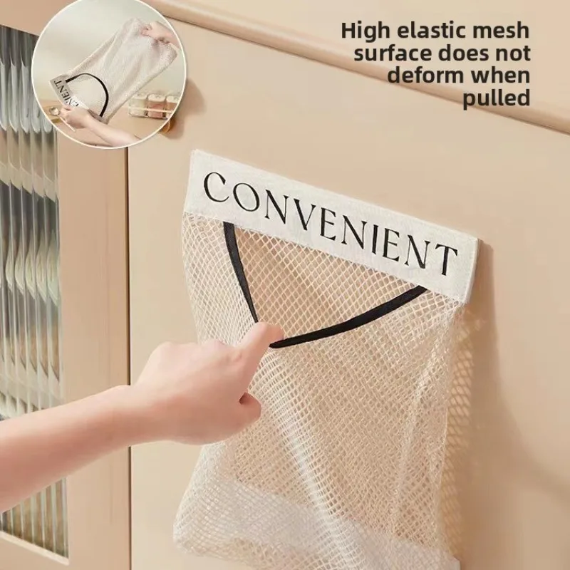 

Multifunctional storage mesh bag Large capacity kitchen Velcro storage bag Transparent mesh storage bag Clothing storage bag