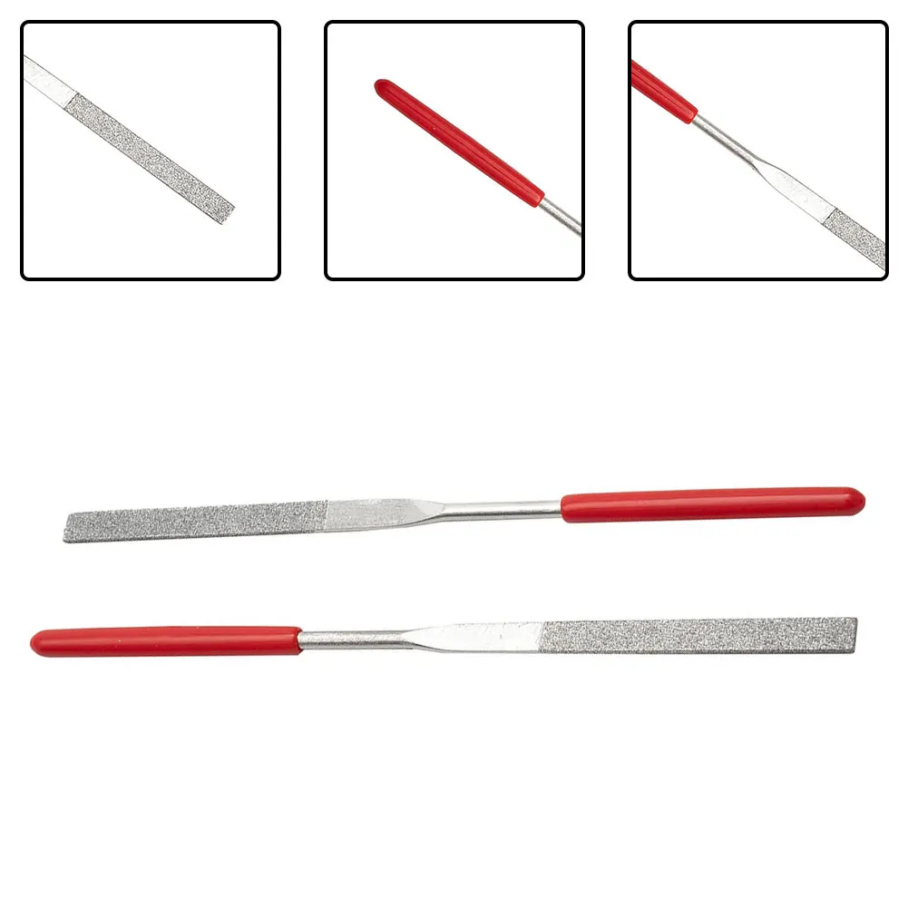 

Diamond Needle Files 0.12*5.51" Red Plastic Handle Metal Stone Grinding Flat Diamond Needle File Hand Tool Accessories