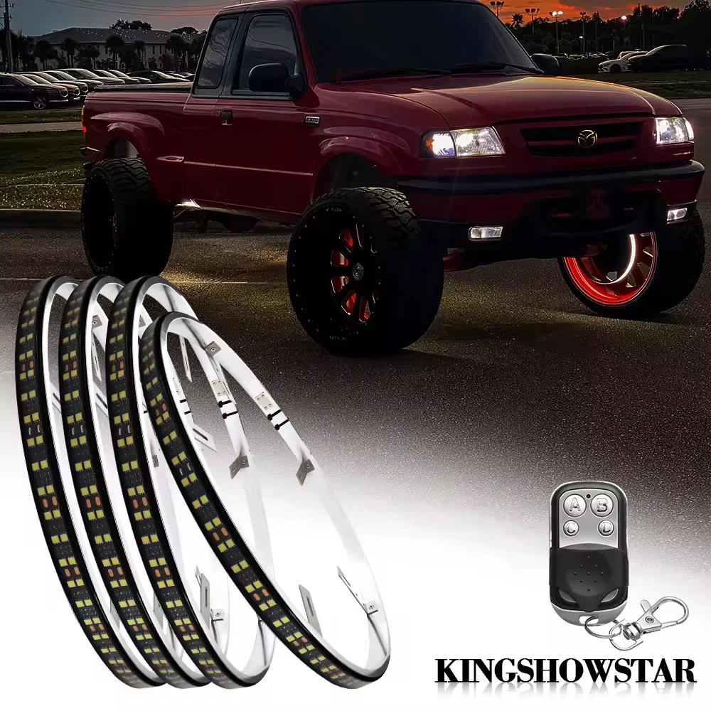 Kingshowstar 4pc 15.5in 17in 2row White LED Wheel Light Kit Module IP68 Waterproof Aluminum 360W Off-Road Truck SUV Accessory