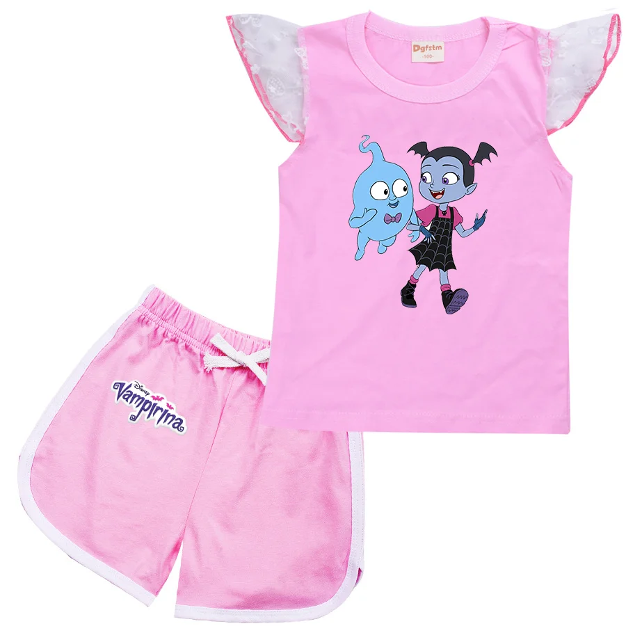 

Disney Vampirina Cartoon Streetwear Baby Boys Summer Clothes T-shirt Shorts Children Girls Casual Clothing Sets