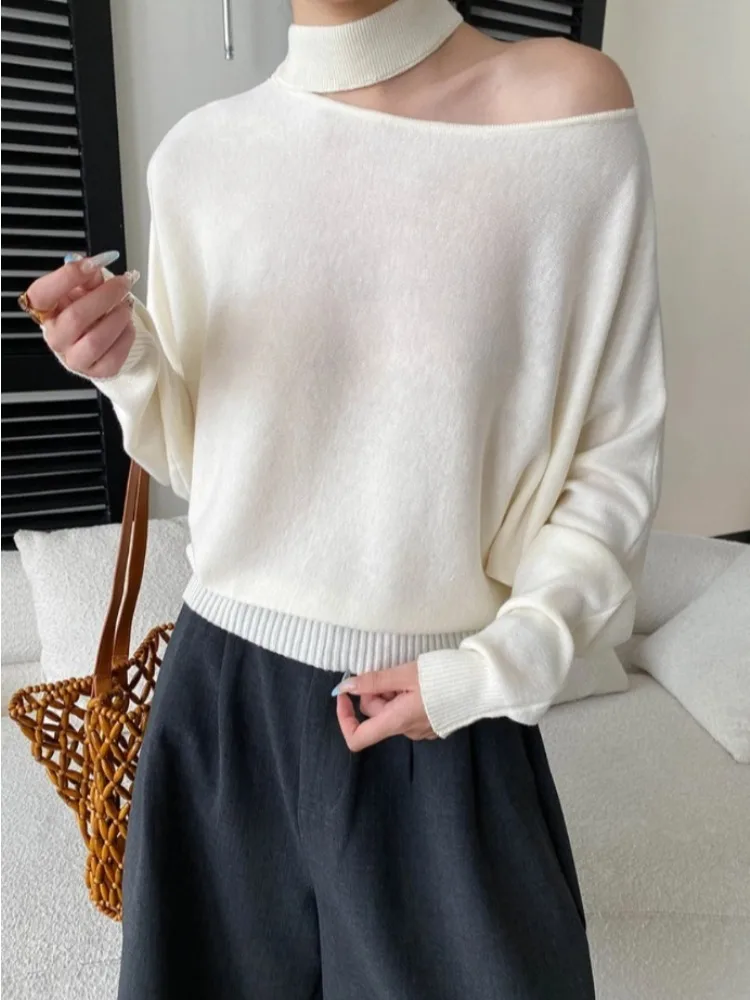 LIinar French-Style Soft Neckline Off-the-Shoulder Loose-Fit Long-Sleeve Knit Sweater Fall Winter 2026 Women's Pullover