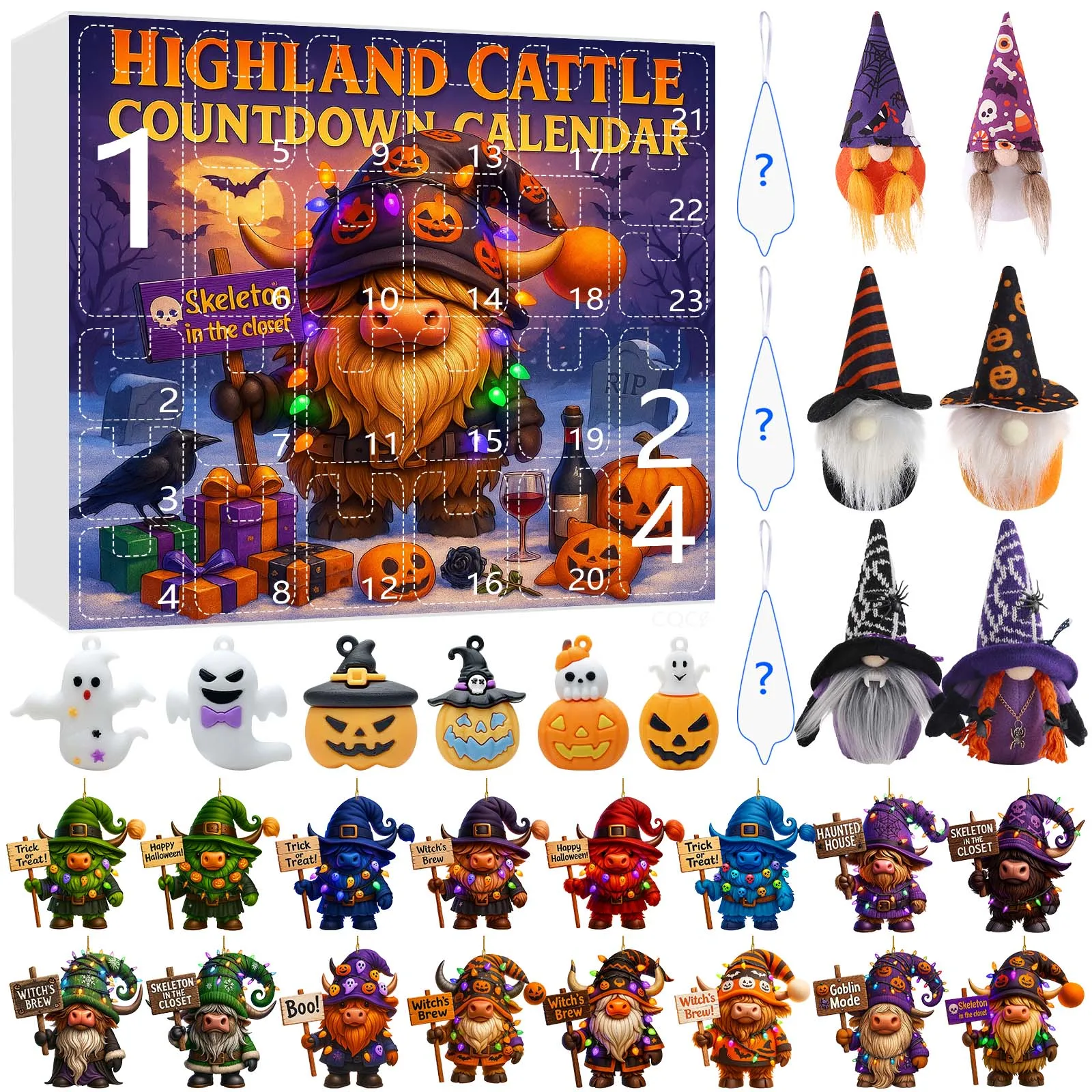 Minuterie de mixage pour Halloween, calendrier d'arrivée naine, compte à rebours d'Halloween de 24 jours, jouet 2D, cadeau de minuterie de lettres néon terrifiantes et mignonnes