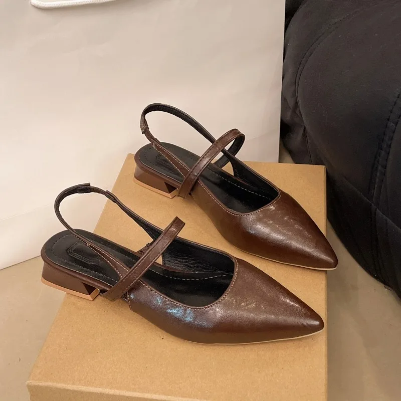 

Luxury Summer Pointed Toe Women Sandals Fashion Singbacks Mules Shoes Ladies Elegant Low Heel Stripper Party Sandalias