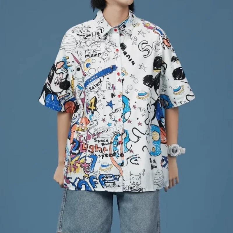 

Disney Mickey Flower Shirt Women's Short Sleeve Summer 2024 Mickey Mouse Loose Student Polo Lining