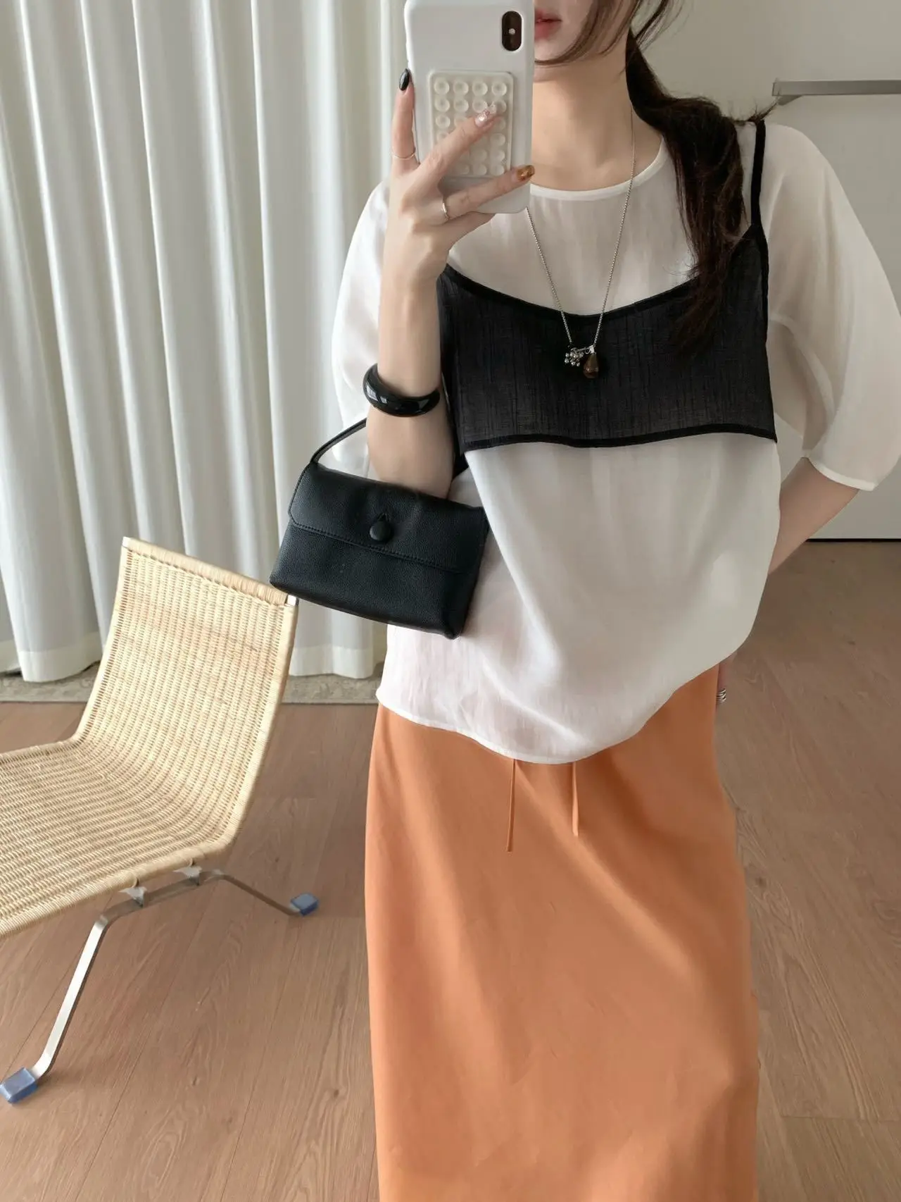 

LilianTE2026 Summer New Simple Casual Style Korean Women's Shirt Breathable Soft Fabric Loose Fit Five Sleeve Length