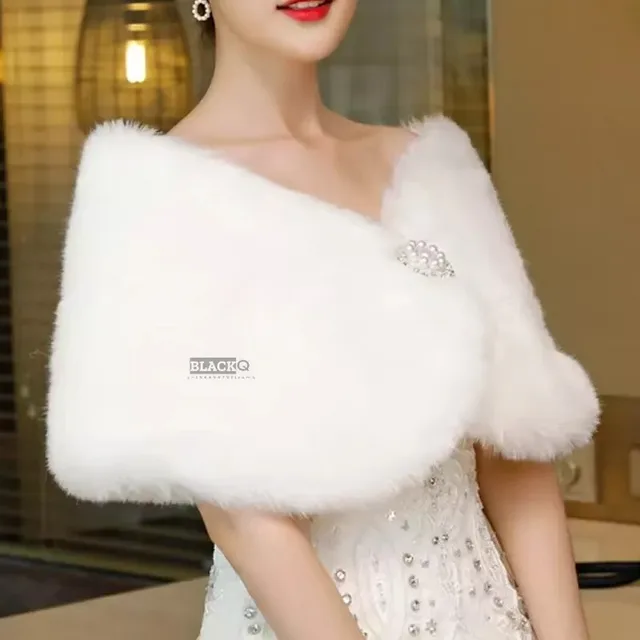 Eleganckie damskie kurtki ślubne białe czarne akcesoria ze sztucznego futra szal ślubny okłady peleryna zimowy wieczorowy płaszcz imprezowy