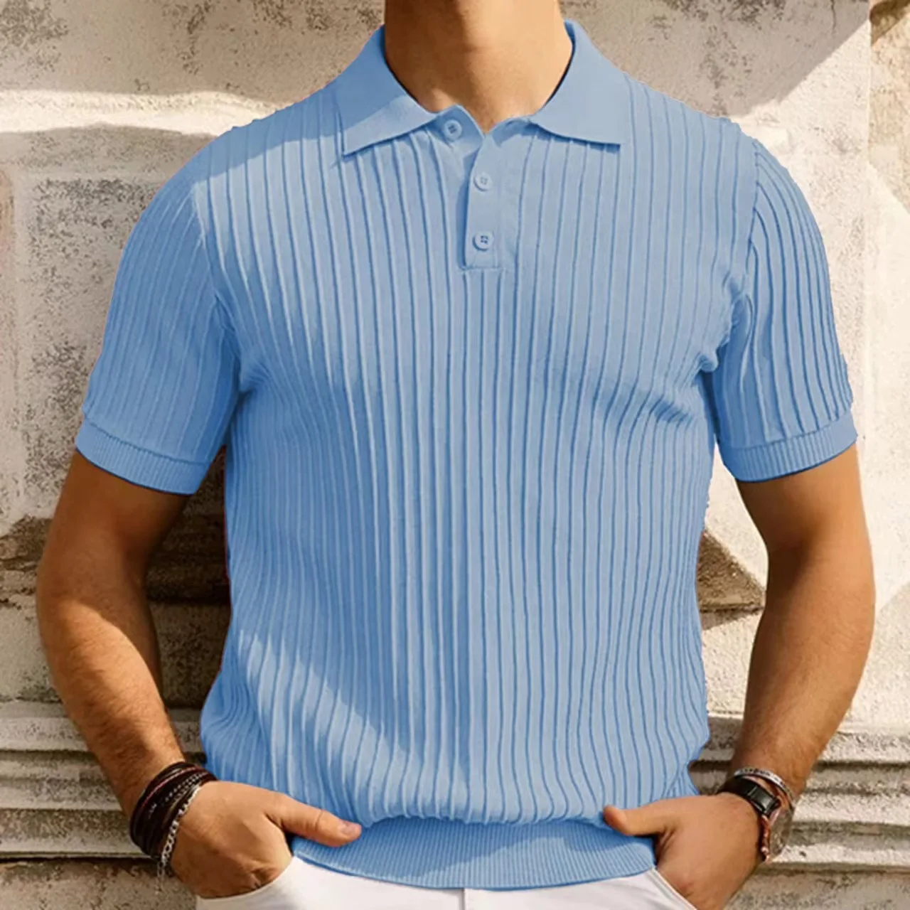 Polo à Manches Courtes pour Homme, en Viscose, artificiel astique, Rayé, Décontracté, de Qualité, Collection Été