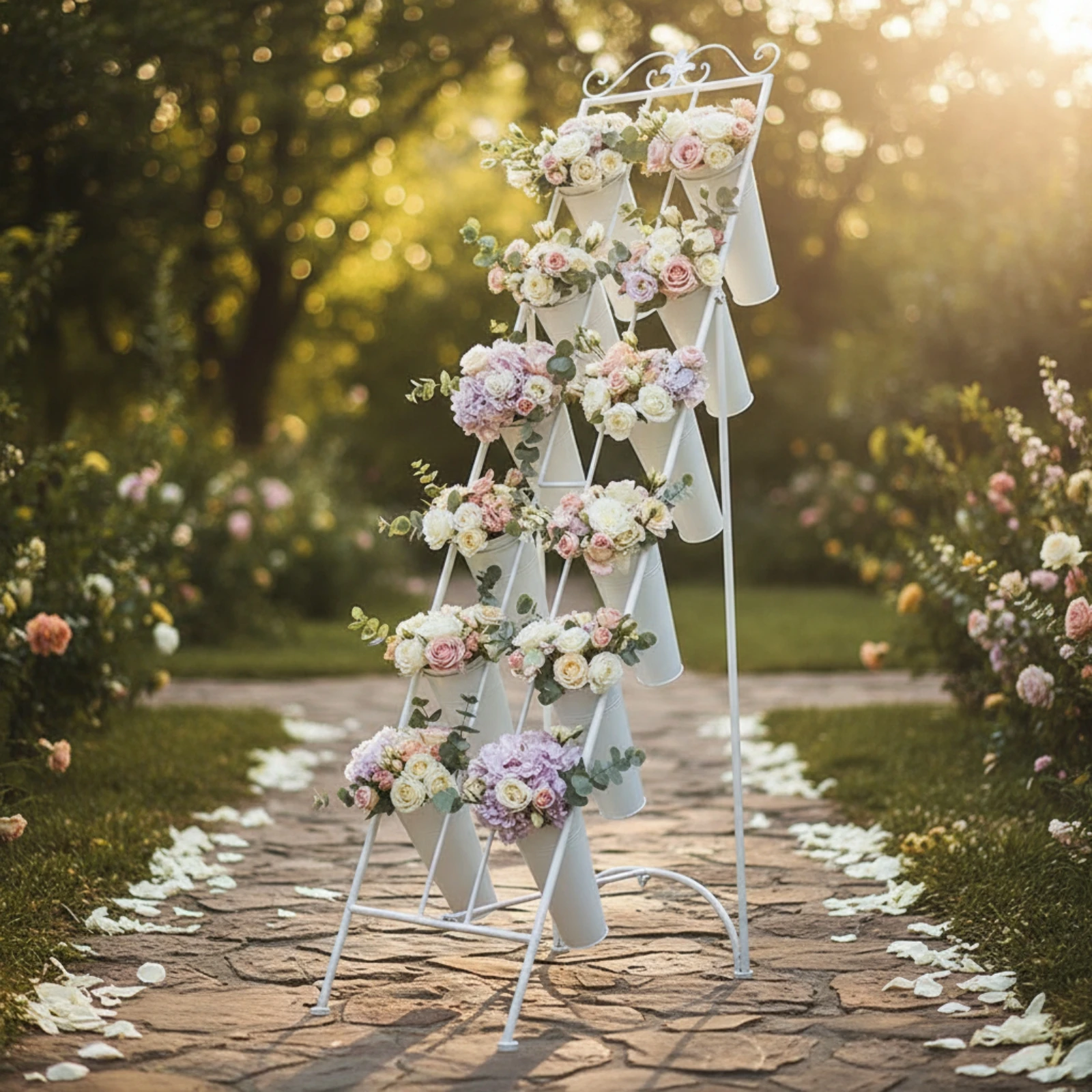 Display Rack Decorative Freestanding Metal Flower Display Rack with Tapered Containers Multi Tier Plant Stand Sturdy