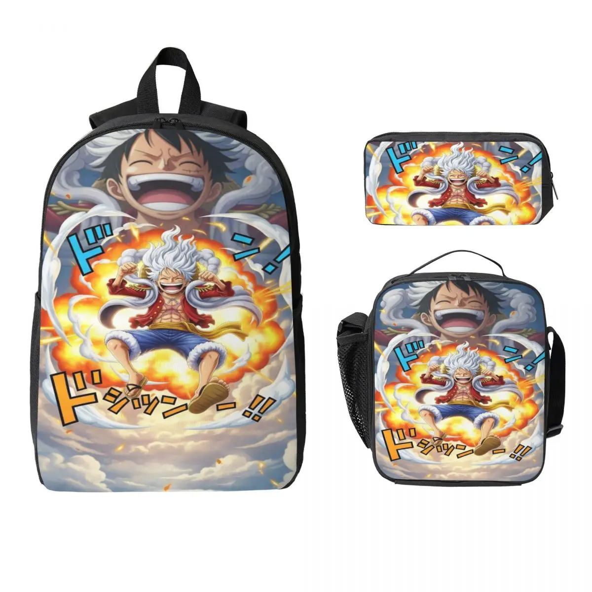 

3 шт., набор аниме-рюкзаков Луффи Зоро Тони Чоппер для детей, сумки для ручек, наборы сумок для книг с коробкой для завтрака для школьников, рюкзак